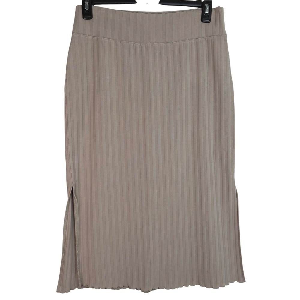 Aerie Offline Large Ribbed Midi Skirt Khaki Tan Cotton Blend